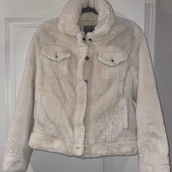 LEVI’S Women’s Faux Fur Cream Trucker Jacket - Picture 1 of 16
